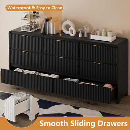 Pikvki Fluted 8 Drawers Dresser for Bedroom, 55.1" Wide Modern Chest of Drawers with Metal Handle, TV Stand for Living Room
