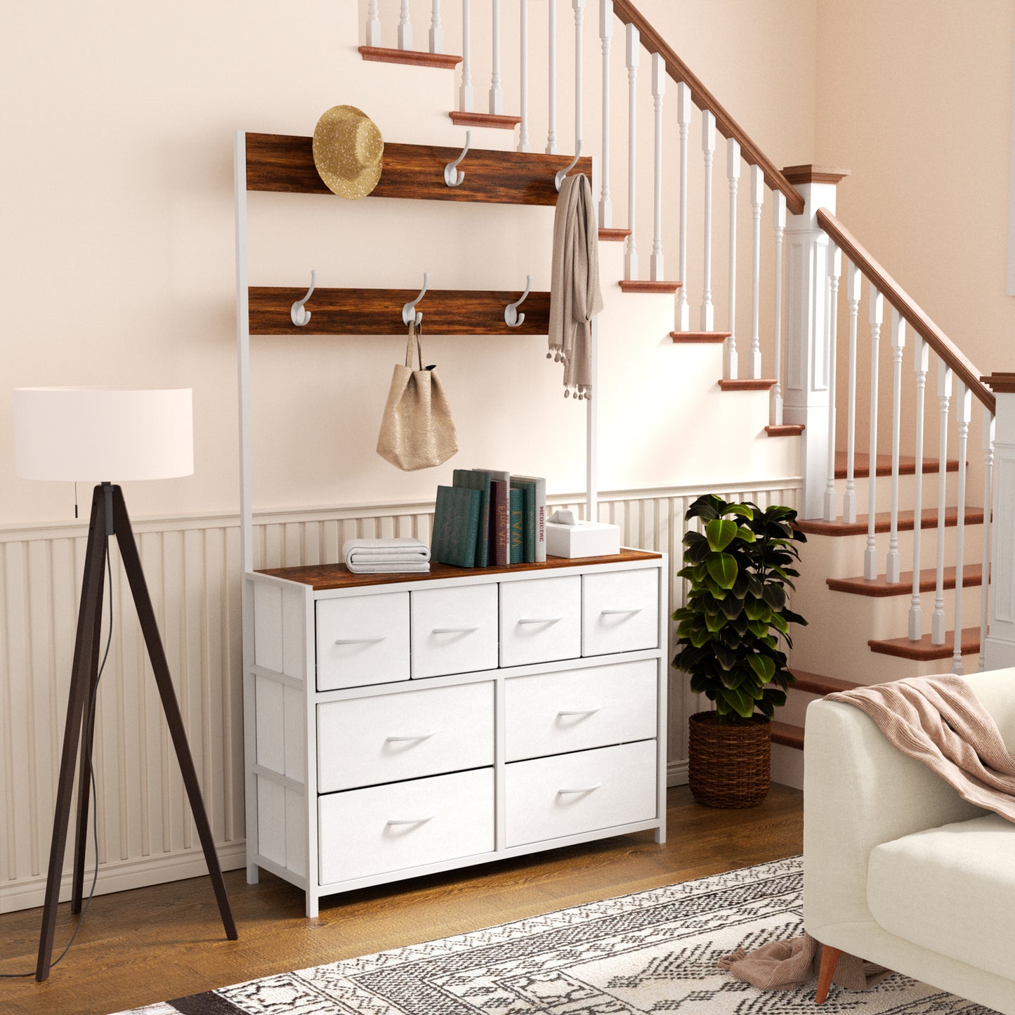 Pikvki 68.9" H Tall Dressers with 8 Drawers Dresser for Bedroom with Charging Station and 6 Hooks Fabric Dressers & Chests of Drawers with Open Shelves