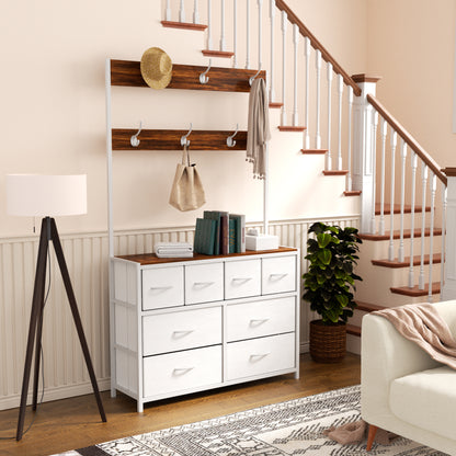 Pikvki 68.9" H Tall Dressers with 8 Drawers Dresser for Bedroom with Charging Station and 6 Hooks Fabric Dressers & Chests of Drawers with Open Shelves