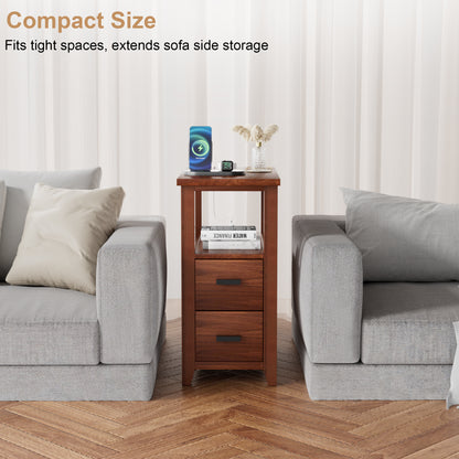 Pikvki End Table with Charging Station, Nightstand with 2 Drawers for Living Room, Bedroom
