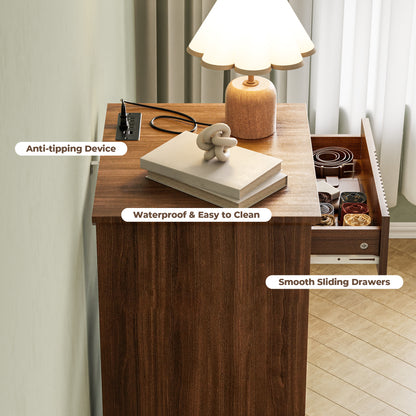 Pikvki Fluted 6 Drawer Dresser with Charging Station for Bedroom, 49" Modern Tall Narrow Chest of Drawers for Closet