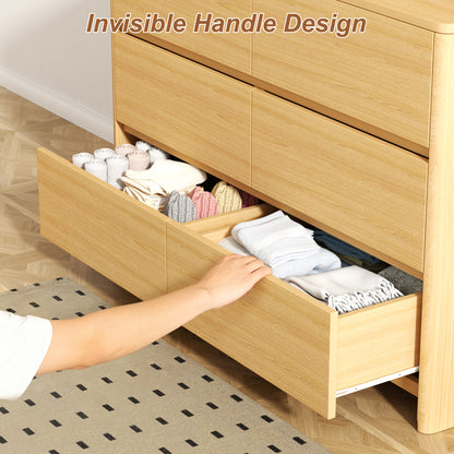 Pikvki 6-Drawer Double Dresser with Charging Station for Bedroom, Modern 47" Wide Chest of Drawers for Living Room