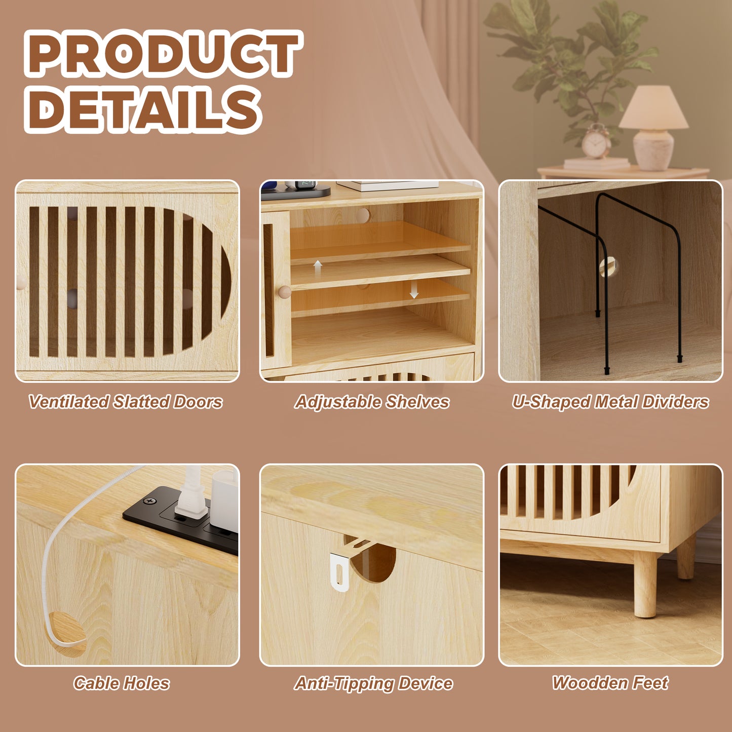 Pikvki Large Record Player Stand with Charging Station, Vinyl Record Cabinet, Wood Turntable Stand for Music Living Room