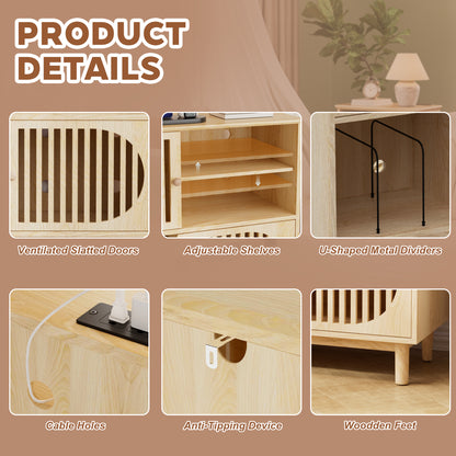 Pikvki Large Record Player Stand with Charging Station, Vinyl Record Cabinet, Wood Turntable Stand for Music Living Room
