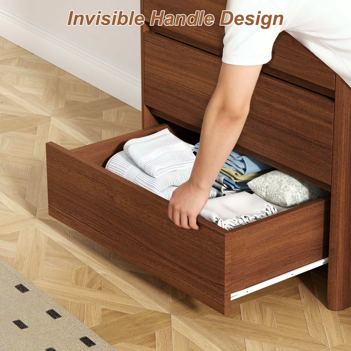 Pikvki 5 Drawer Dresser with Charging Station for Bedroom, 47" Modern Tall Chest of Drawers for Closet