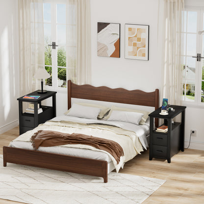 Pikvki End Table with Charging Station, Nightstand with 2 Drawers for Living Room, Bedroom