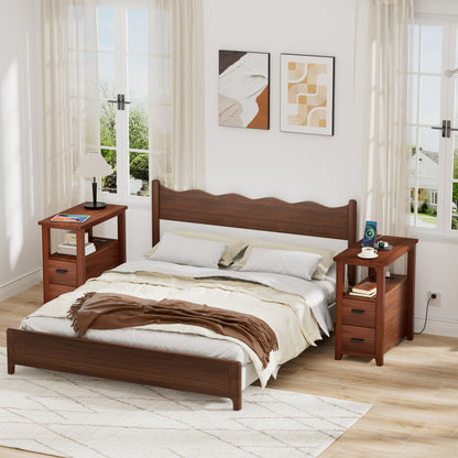 Pikvki End Table with Charging Station, Nightstand with 2 Drawers for Living Room, Bedroom