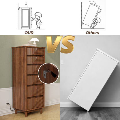 Pikvki Fluted 6 Drawer Dresser with Charging Station for Bedroom, 49" Modern Tall Narrow Chest of Drawers for Closet