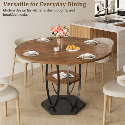 Pikvki Round Dining Table with Seorage Shelf, 3 Tier Circle Kitchen Table for Dining Room