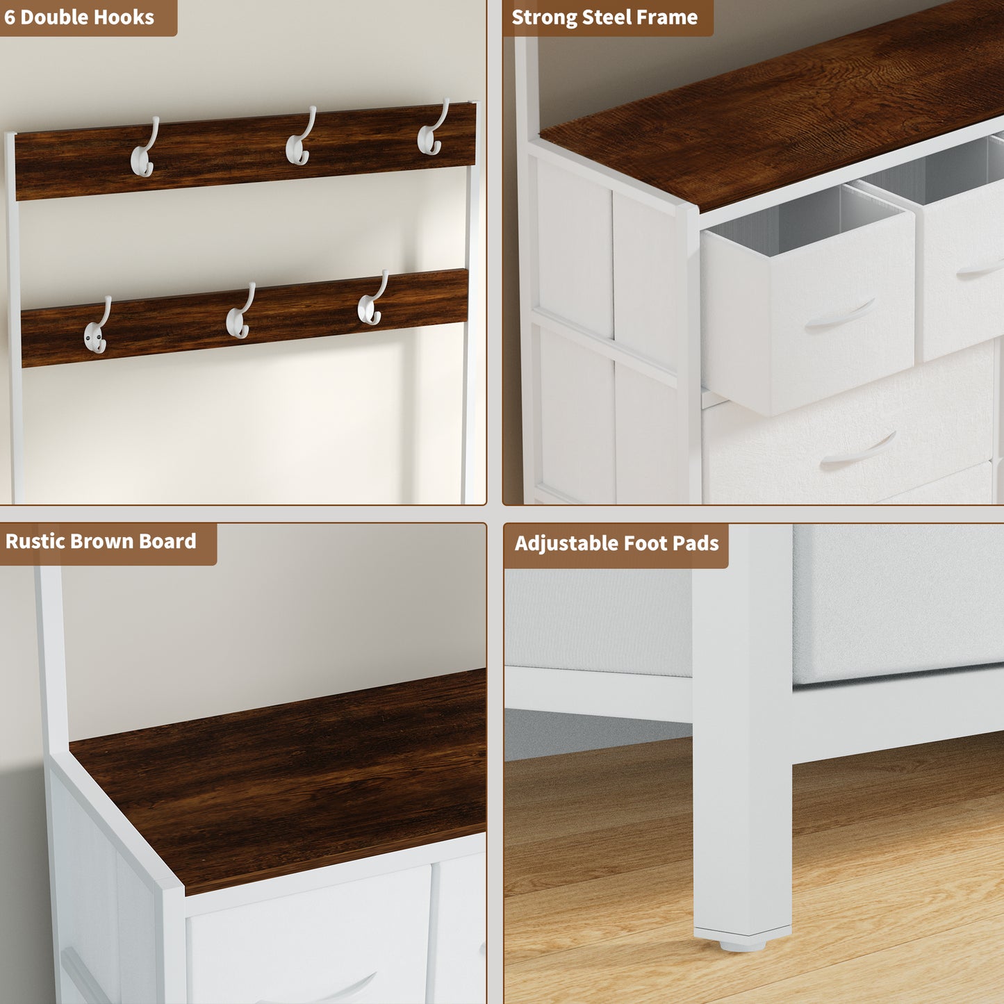 Pikvki 68.9" H Tall Dressers with 8 Drawers Dresser for Bedroom with Charging Station and 6 Hooks Fabric Dressers & Chests of Drawers with Open Shelves