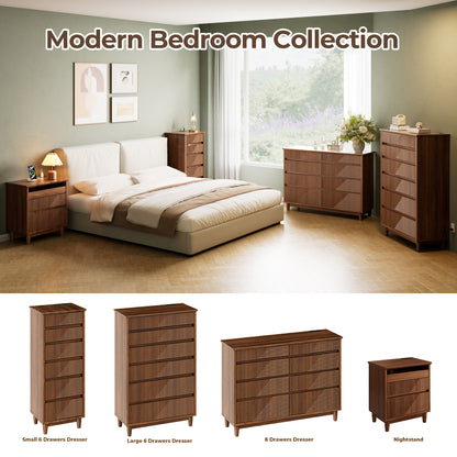 Pikvki Fluted 8 Drawer Dresser with Charging Station for Bedroom, 47.3" Modern Wide Chest of Drawers for Closet, Natural Oak