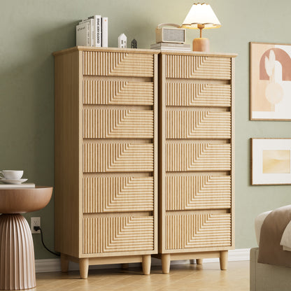 Pikvki Fluted 6 Drawer Dresser with Charging Station for Bedroom, 49" Modern Tall Narrow Chest of Drawers for Closet