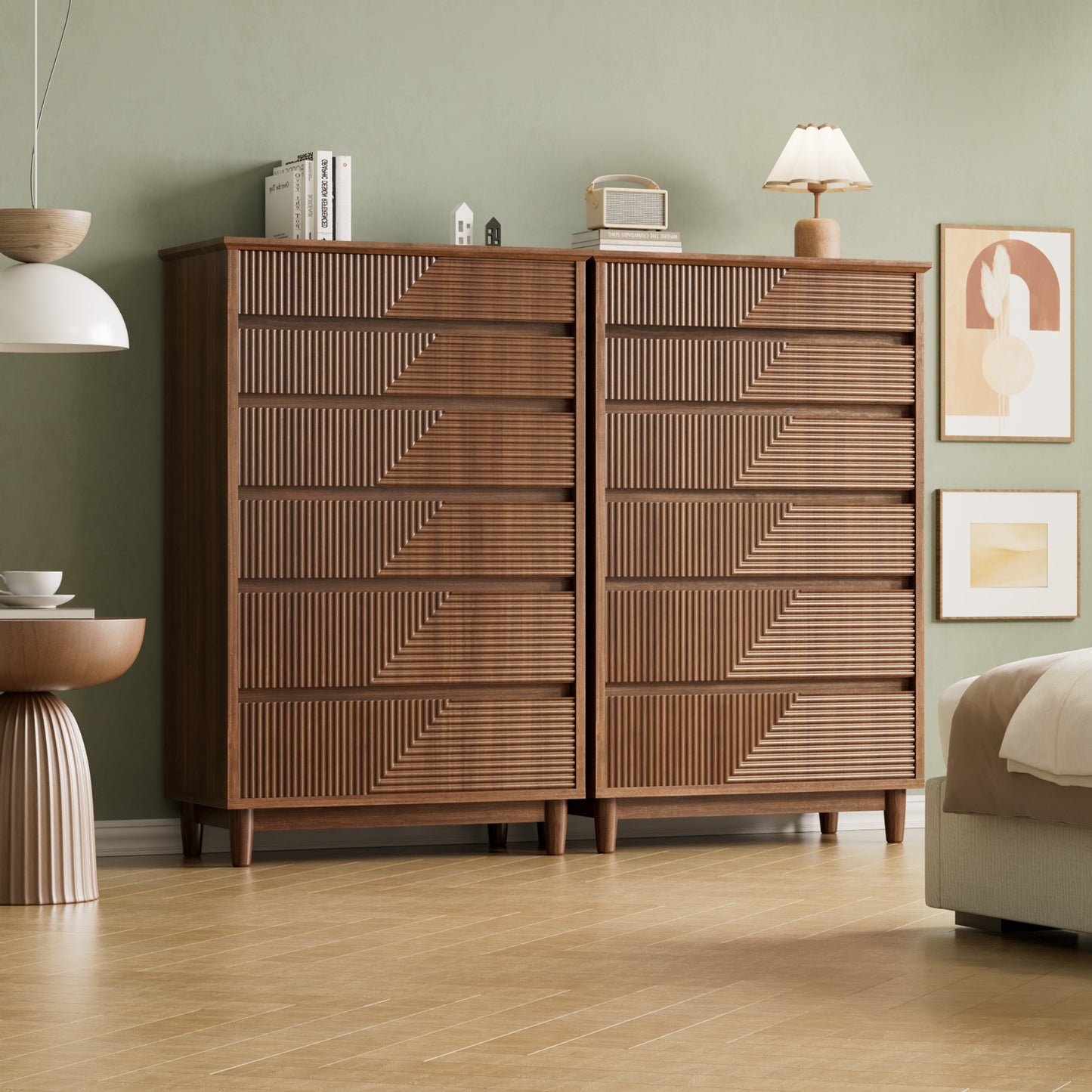 Pikvki Fluted 6 Drawer Dresser with Charging Station for Bedroom, 49" Modern Tall Chest of Drawers for Closet