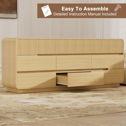Pikvki 57.9" Wide 9 Drawer Dresser, Modern Fluted Wood Chest of Drawers with Anti-Tipping Device for Bedroom, Living Room