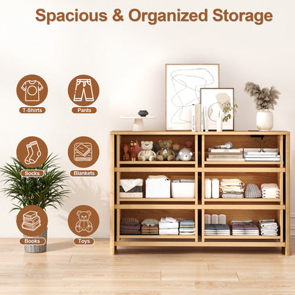 Pikvki 6-Drawer Double Dresser with Charging Station for Bedroom, Modern 47" Wide Chest of Drawers for Living Room