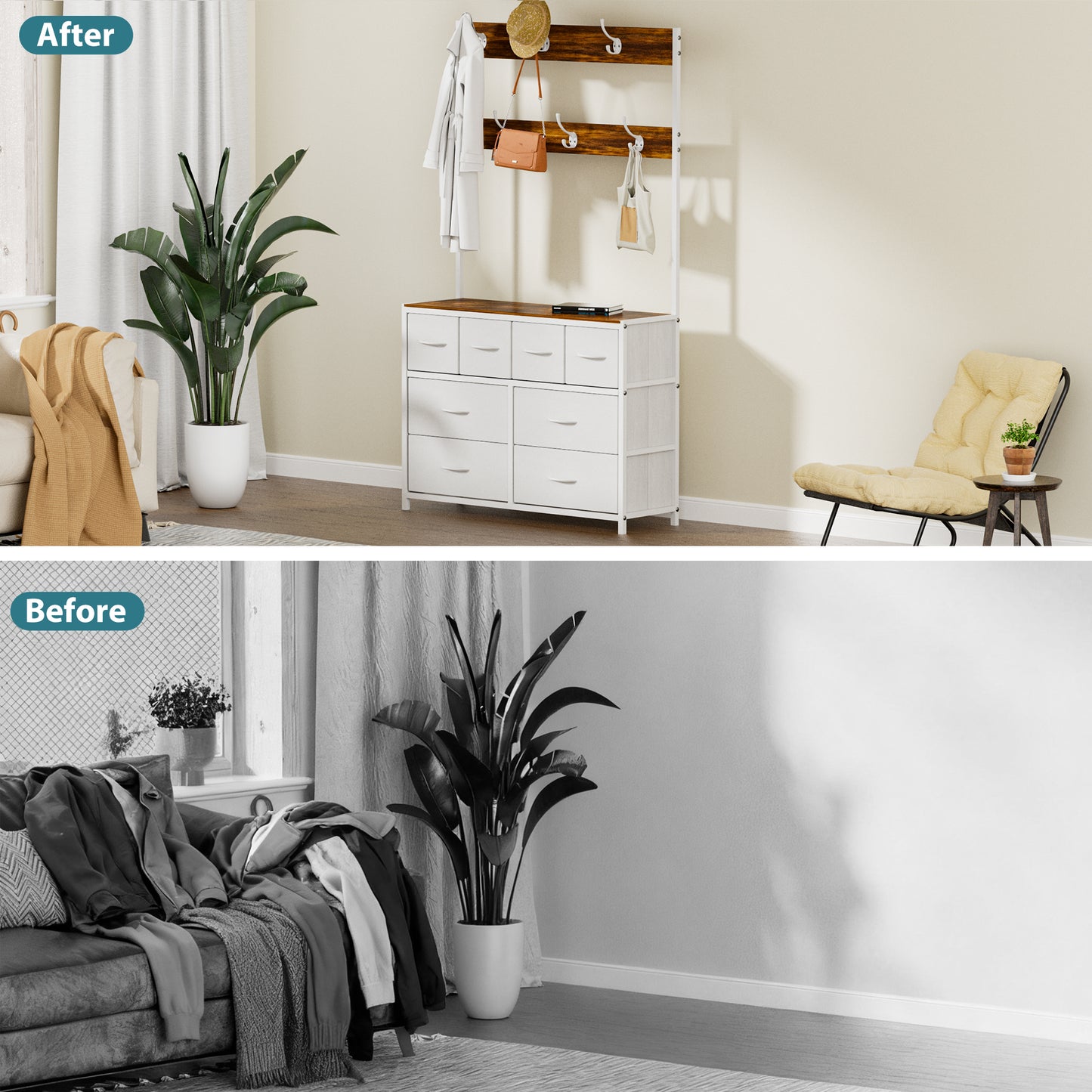 Pikvki 68.9" H Tall Dressers with 8 Drawers Dresser for Bedroom with Charging Station and 6 Hooks Fabric Dressers & Chests of Drawers with Open Shelves