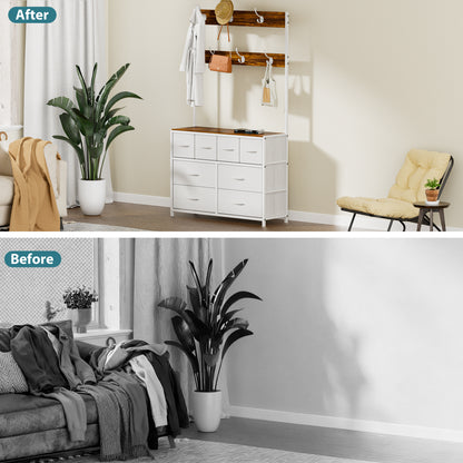 Pikvki 68.9" H Tall Dressers with 8 Drawers Dresser for Bedroom with Charging Station and 6 Hooks Fabric Dressers & Chests of Drawers with Open Shelves