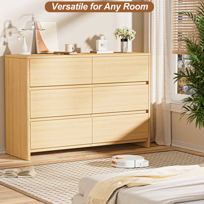 Pikvki 6-Drawer Double Dresser with Charging Station for Bedroom, Modern 47" Wide Chest of Drawers for Living Room