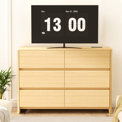 Pikvki 6-Drawer Double Dresser with Charging Station for Bedroom, Modern 47" Wide Chest of Drawers for Living Room